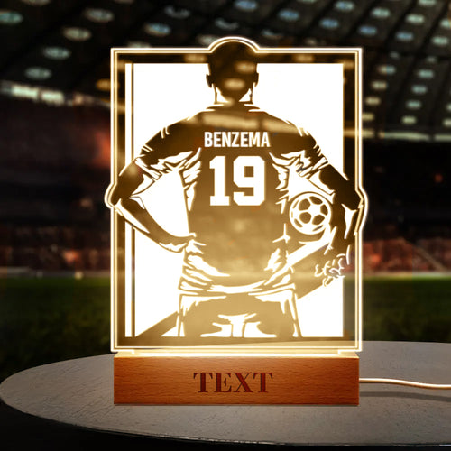 Custom Football Night Light – LED Lamp with Wooden Base