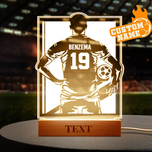Custom Football Night Light – LED Lamp with Wooden Base