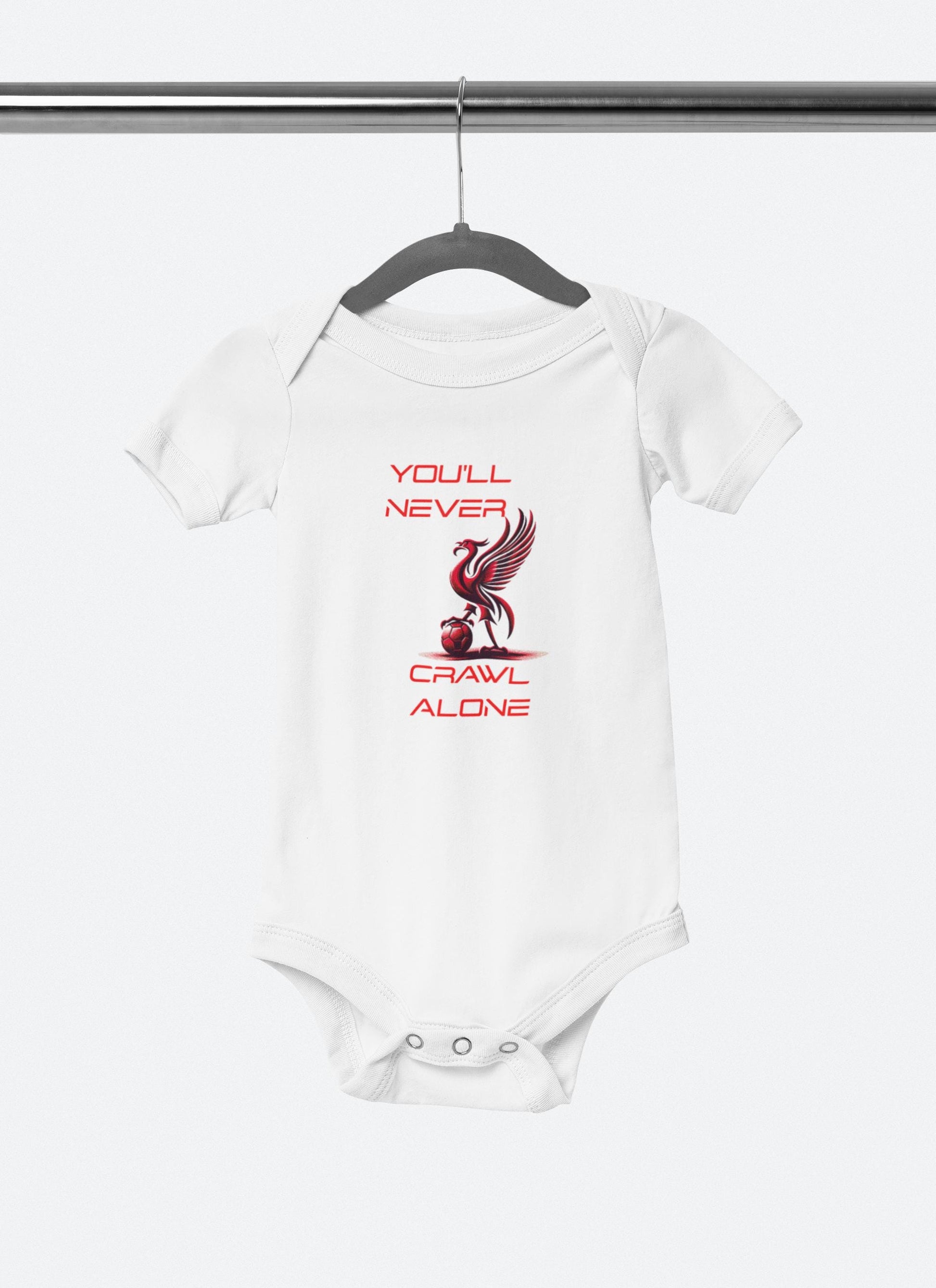 Organic 100% Cotton Liverpool Football Club Fan Baby Bodysuit You'll Never Crawl Alone Perfect Gift for Expecting and New Parents Supporter