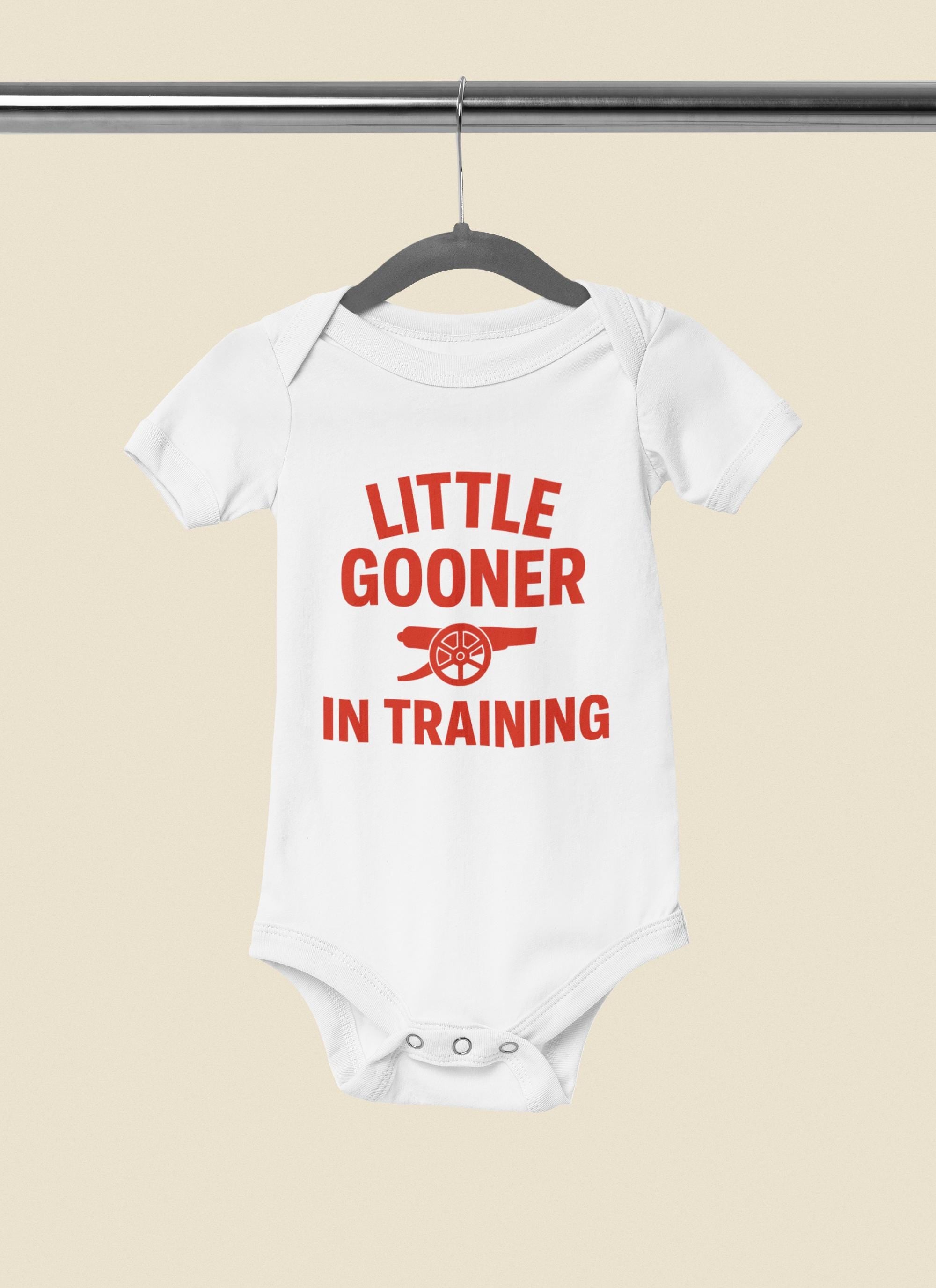 Little Gooner in Training Baby Bodysuit 100% Organic Cotton Arsenal-Inspired Babygrow Football Fan Baby Vest Romper Gift Gunner Baby Outfit