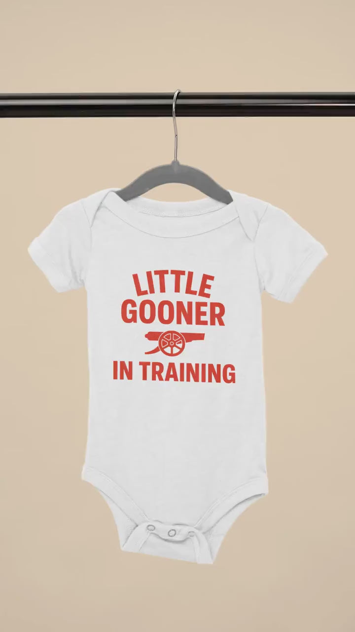Little Gooner in Training Baby Bodysuit 100% Organic Cotton Arsenal-Inspired Babygrow Football Fan Baby Vest Romper Gift Gunner Baby Outfit